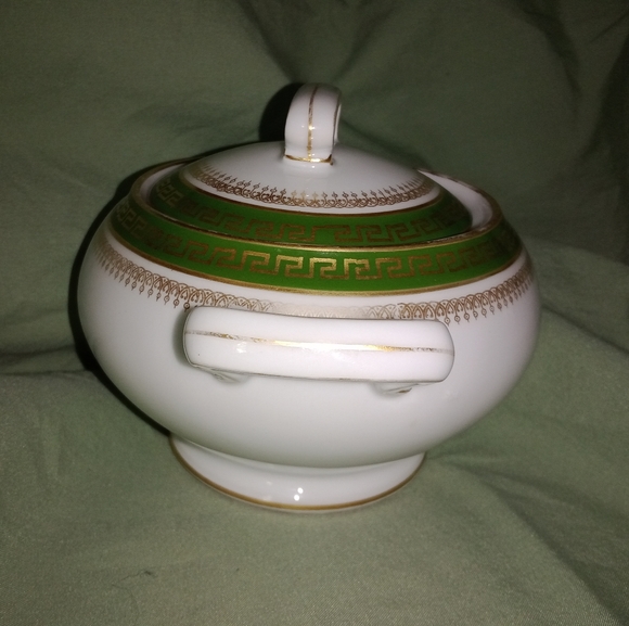 Antique Limoges Tressemanes Vogt France Gold Key Porcelaine Sugar Bowl With Lid - Picture 7 of 11